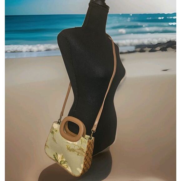 Fossil Oasis Mini Crossbody Tropical Leather Woven EUC 8x5.5x2.5 - Picture 1 of 13